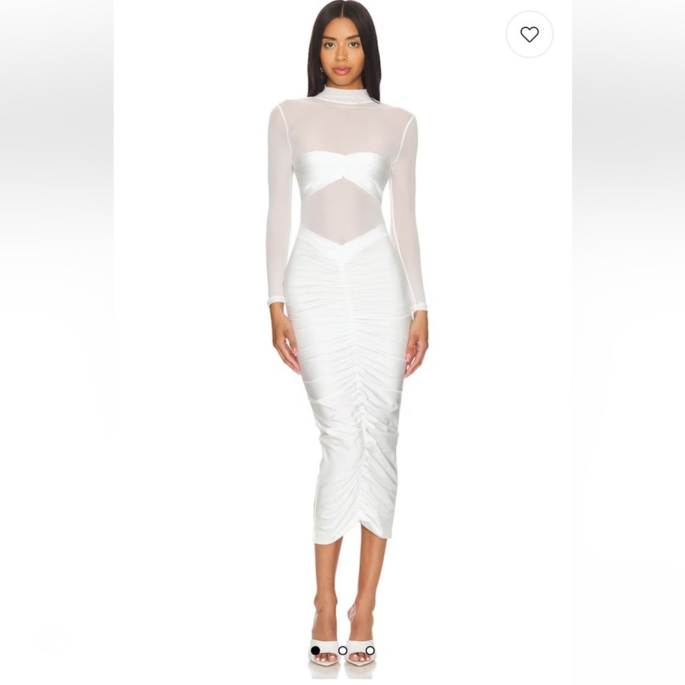SER.O.YA Levina Dress White Long Sleeve Sheer midi body con Revolve as is S